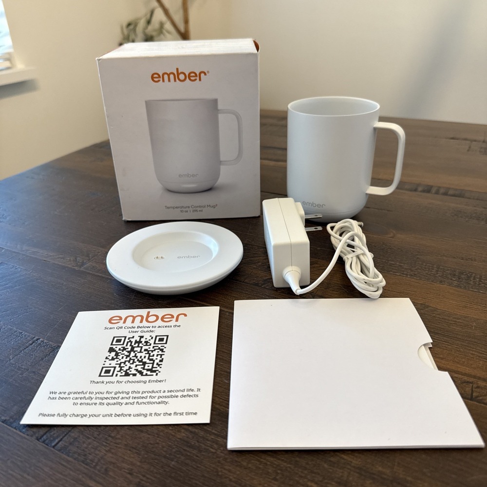 Ember 10 oz. Temperature Control Smart Mug 2 White W Coaster EUC Looks New